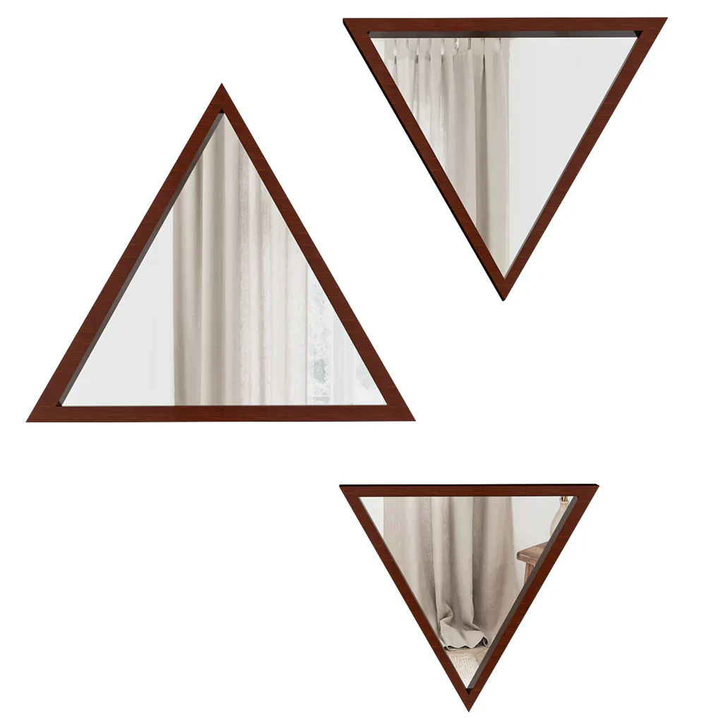 Modern Design Triangular Look Set of 3 Wooden Decorative Wall Mirror ( White / Brown Finish ) - Image 2