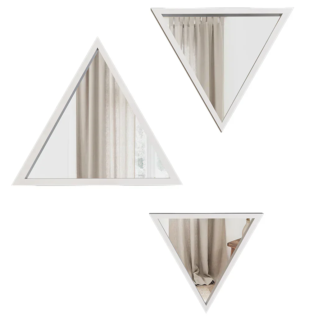 Modern Design Triangular Look Set of 3 Wooden Decorative Wall Mirror ( White / Brown Finish ) - Image 7
