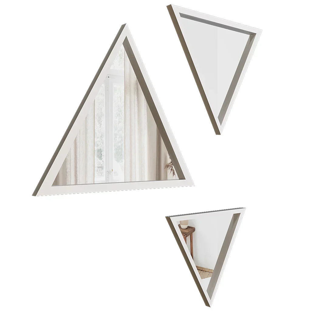 Modern Design Triangular Look Set of 3 Wooden Decorative Wall Mirror ( White / Brown Finish ) - Image 8