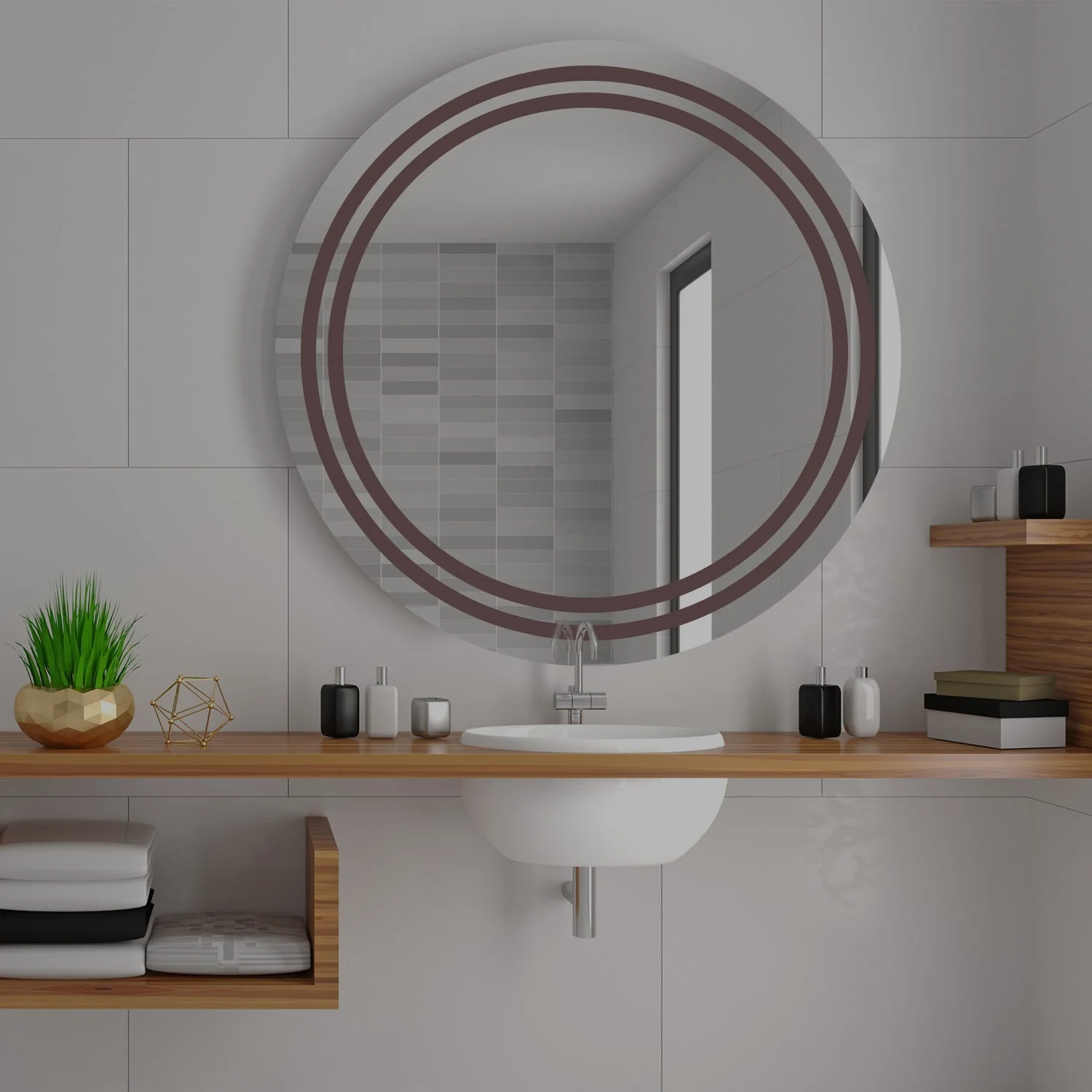 Modern Designed LED Round Shape Bathroom Wall Mirror - Image 2