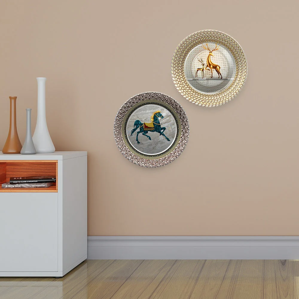 Modern Designer Art of Animals Wall Hanging Plates of Two Pieces - Image 2