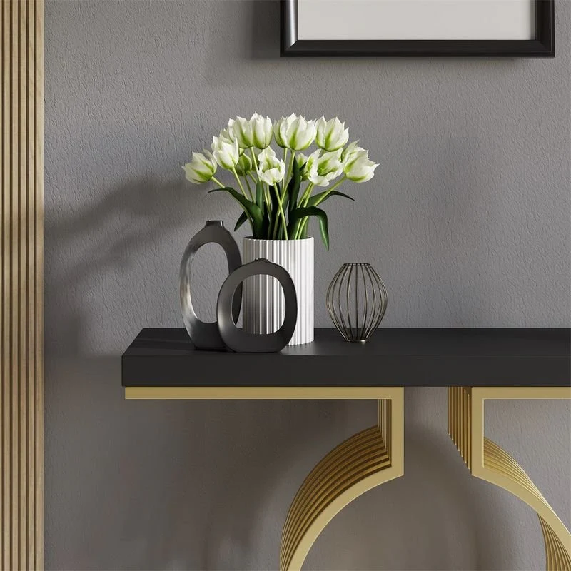 Modern Designer Console Table with Twin Golden Rings - Image 3