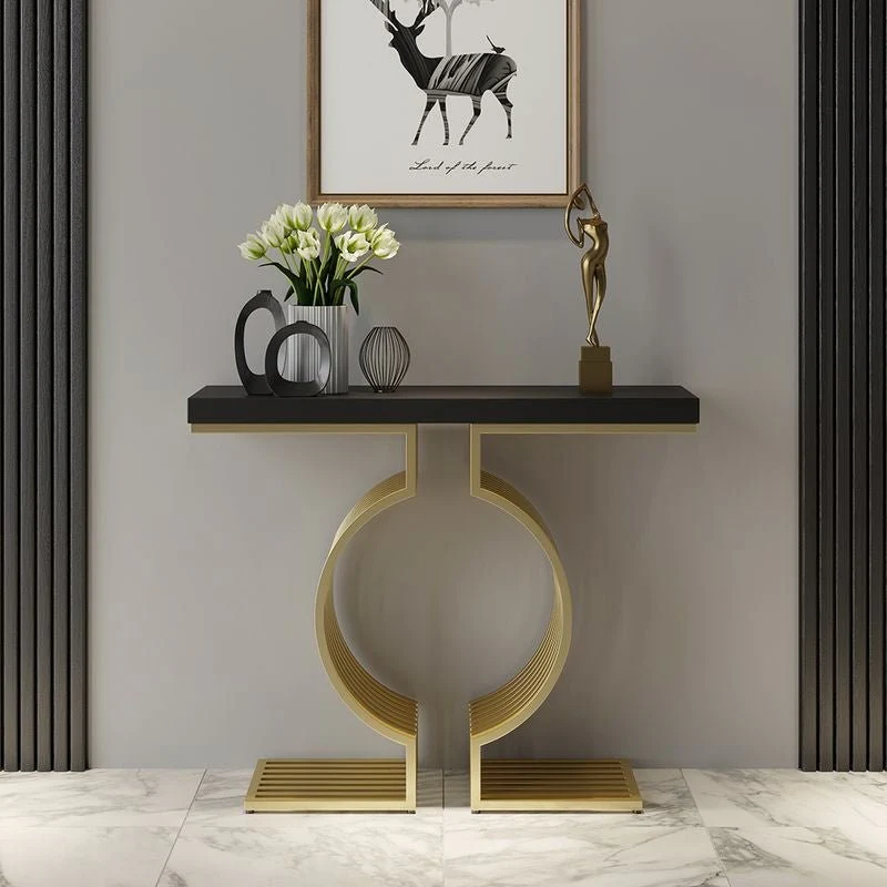 Modern Designer Console Table with Twin Golden Rings - Image 4