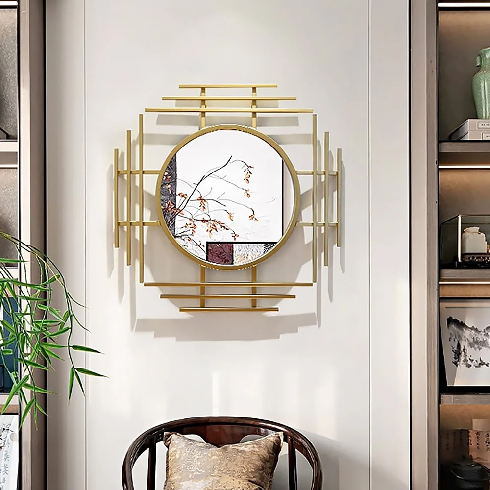 Geometric Sunburst Round Bathroom Mirror with Gold Finish - Image 4