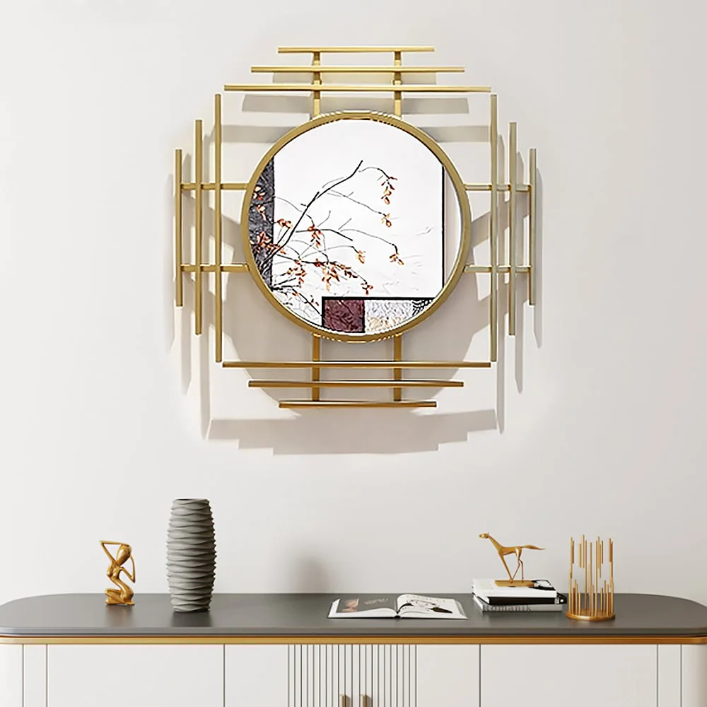 Geometric Sunburst Round Bathroom Mirror with Gold Finish - Image 5