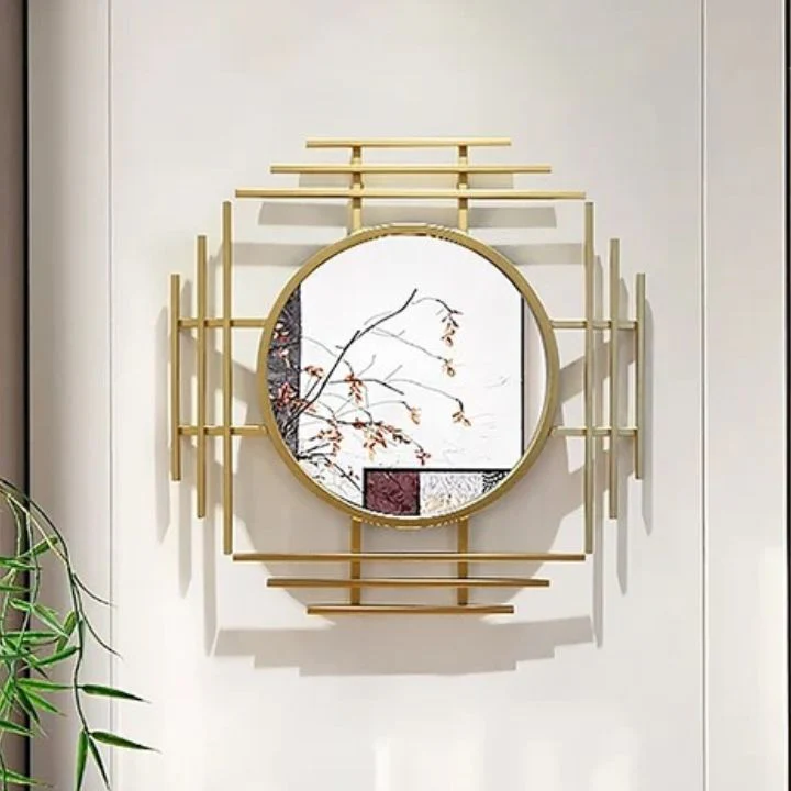 Geometric Sunburst Round Bathroom Mirror with Gold Finish - Image 6