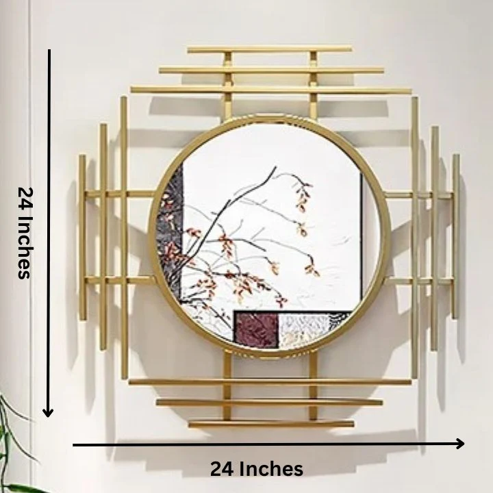 Geometric Sunburst Round Bathroom Mirror with Gold Finish - Image 8