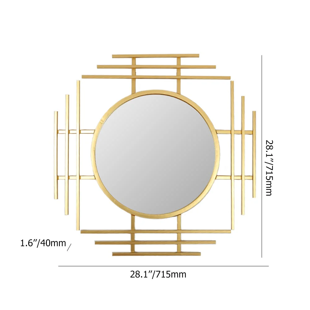 Geometric Sunburst Round Bathroom Mirror with Gold Finish - Image 9