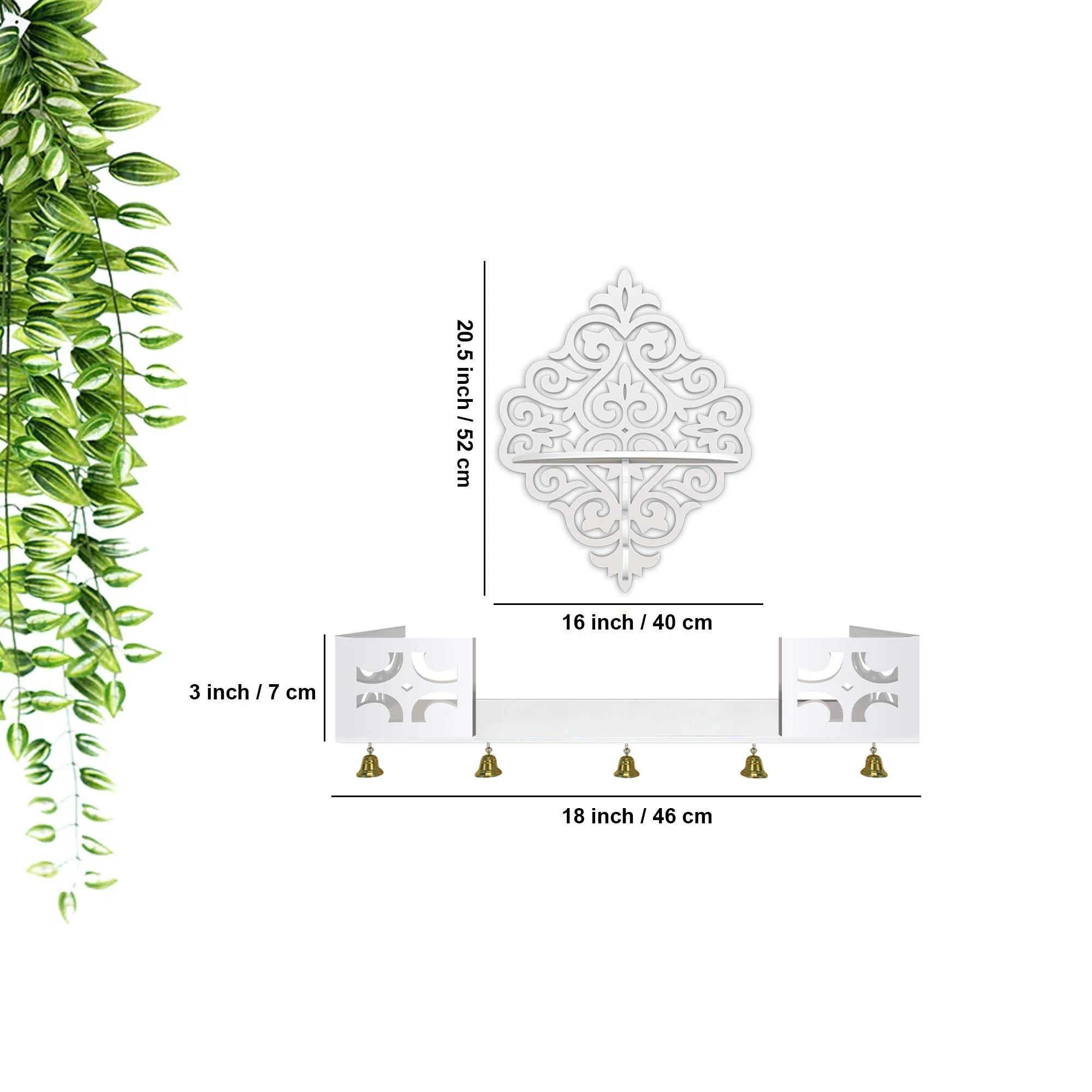 Modern Designer Pattern Wall Hanging Wooden Temple/ Pooja Mandir Design with Shelf, White Color - Image 3