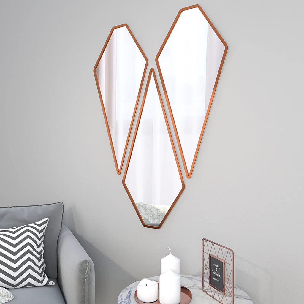 Modern Diamond Shape Vanity Mirrors Set of 3 with Copper Finish Frame - Image 3