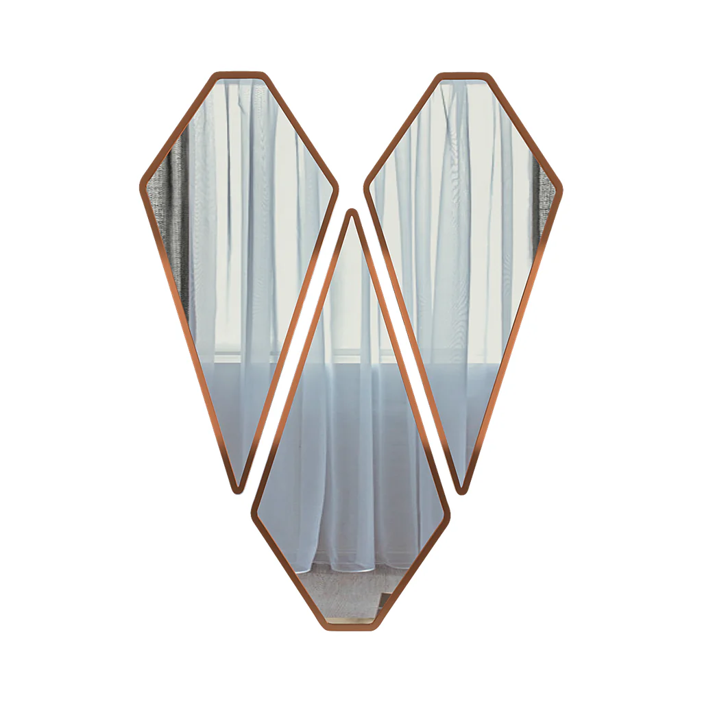 Modern Diamond Shape Vanity Mirrors Set of 3 with Copper Finish Frame - Image 4