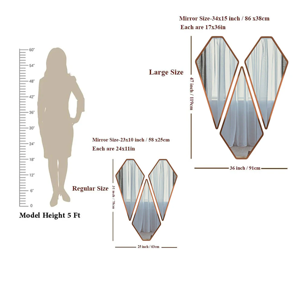 Modern Diamond Shape Vanity Mirrors Set of 3 with Copper Finish Frame - Image 5