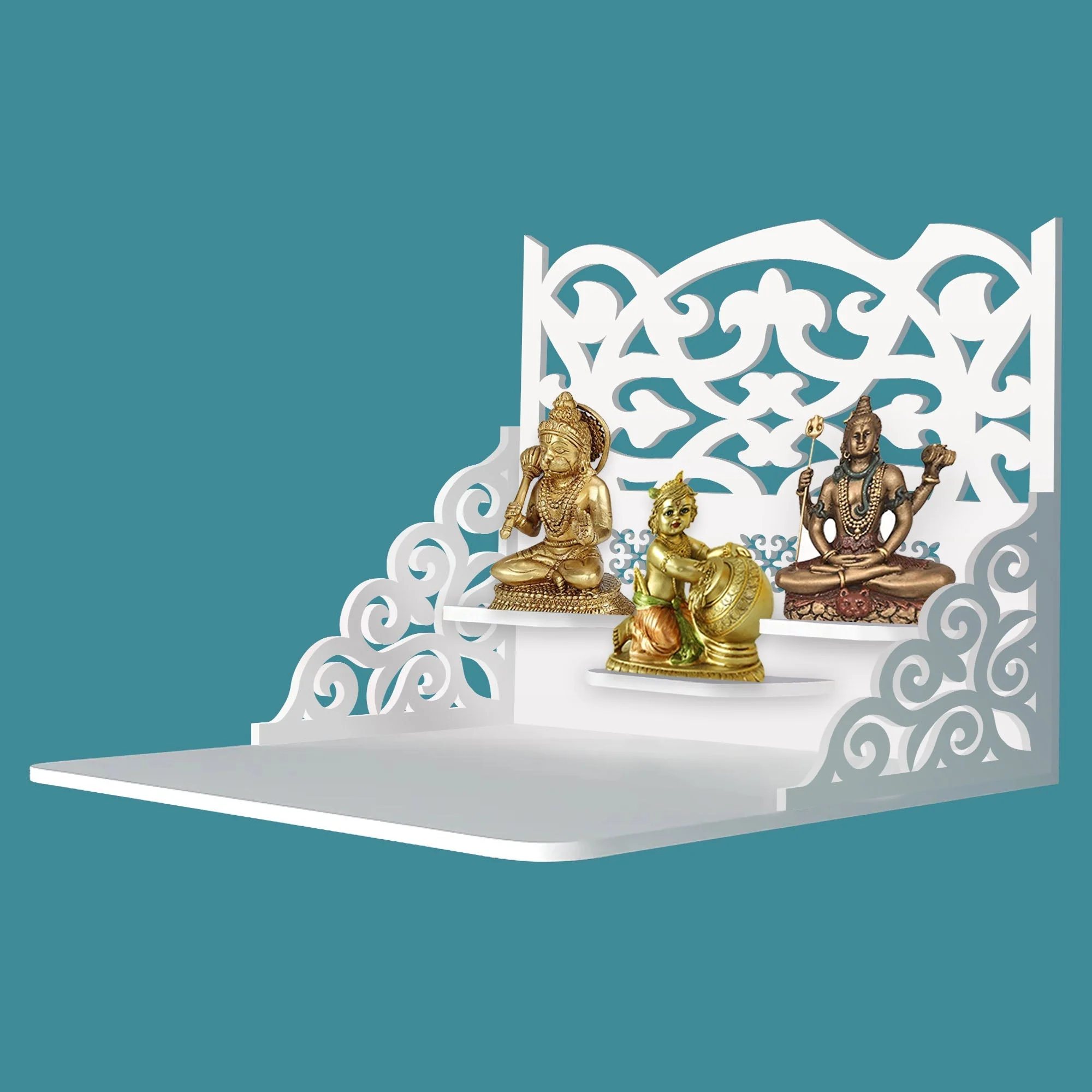 Modern Divine Beautiful Wall Hanging Wooden Temple/ Pooja Mandir Design with Shelf, White Color - Image 2