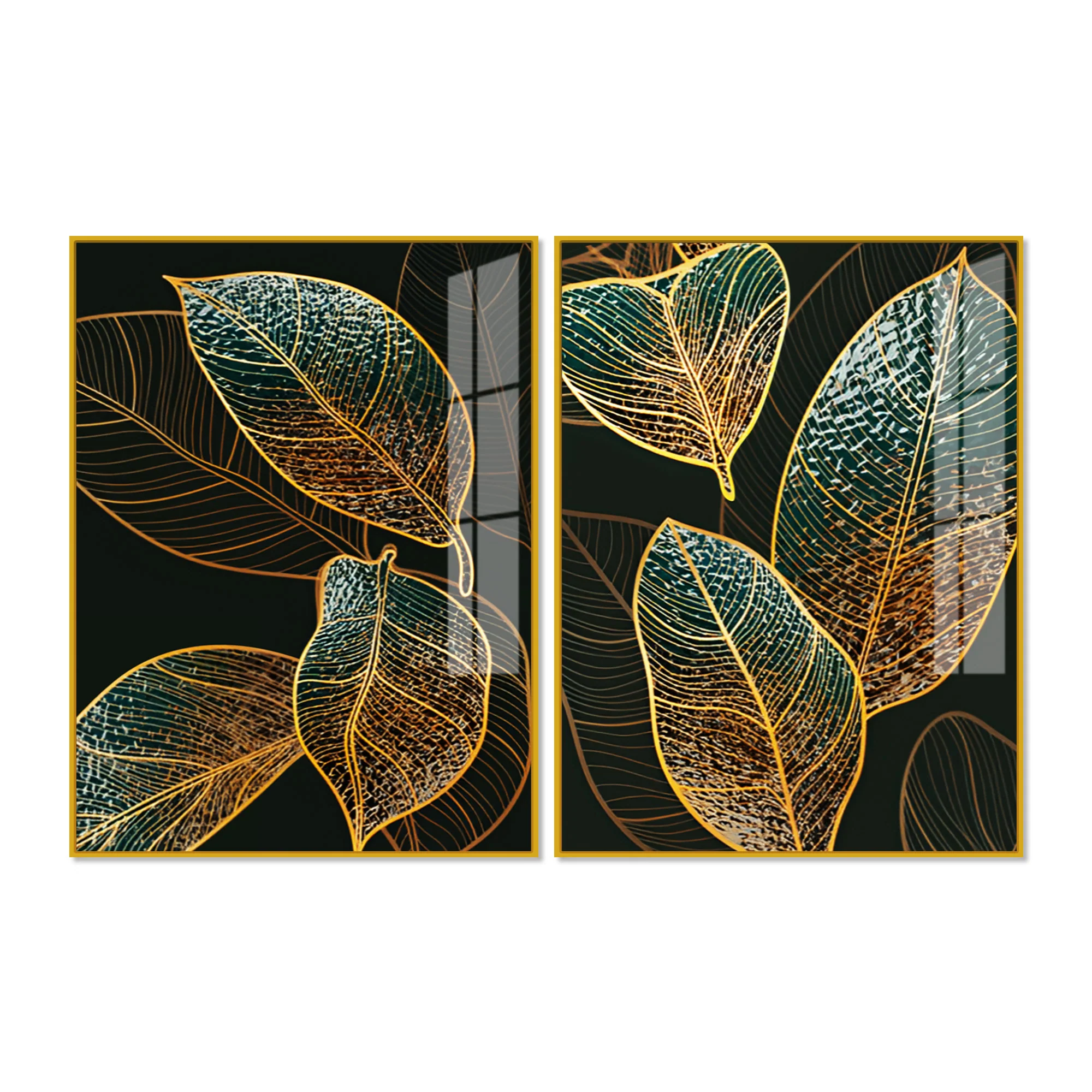 Modern Exquisite oak Leaves Art Acrylic Floating Wall Painting Set Of 2 - Image 4