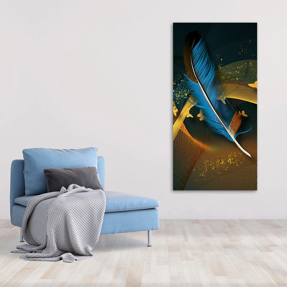 Modern Feathers and Beautiful Butterflies Premium Canvas Wall Painting - Image 2