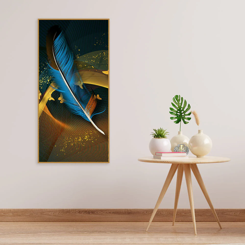 Modern Feathers and Beautiful Butterflies Premium Canvas Wall Painting - Image 3