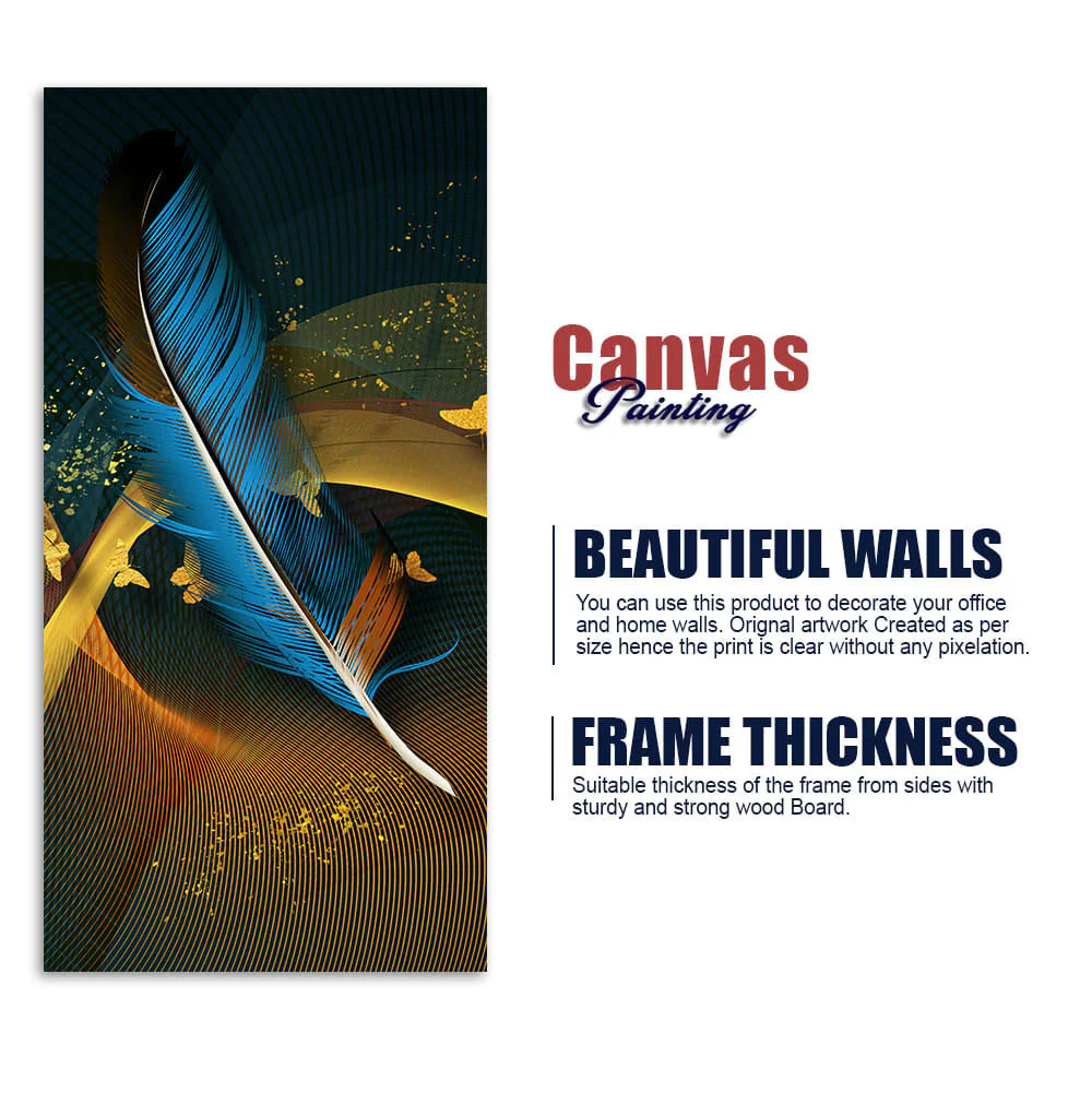 Modern Feathers and Beautiful Butterflies Premium Canvas Wall Painting - Image 6