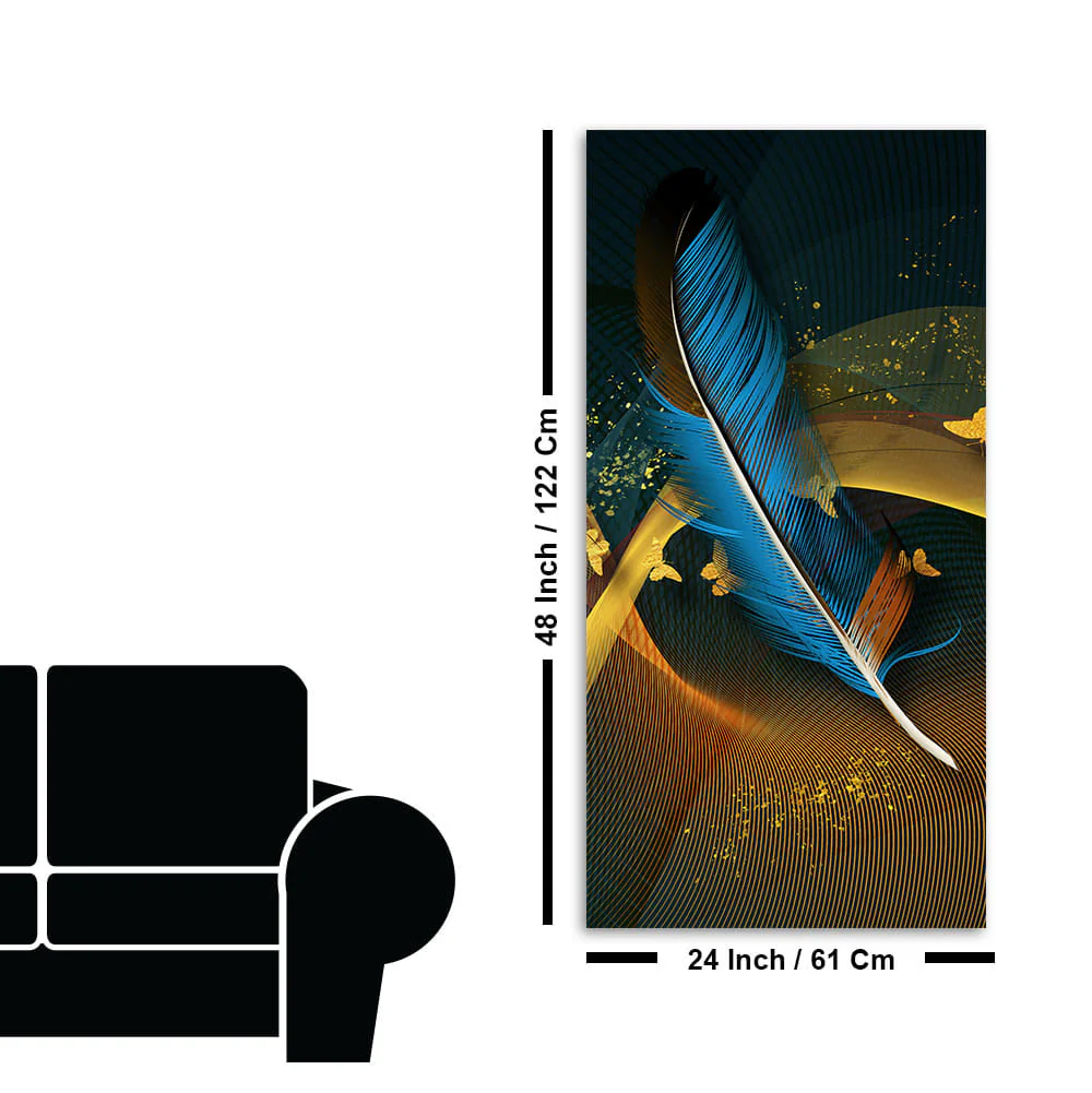 Modern Feathers and Beautiful Butterflies Premium Canvas Wall Painting - Image 7