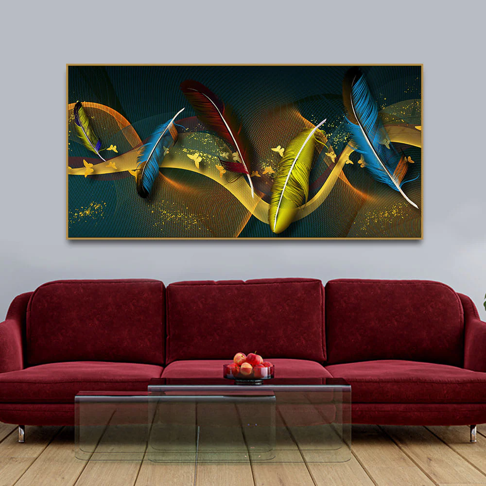 Modern Feathers And Butterflies Premium Canvas Wall Painting - Image 3