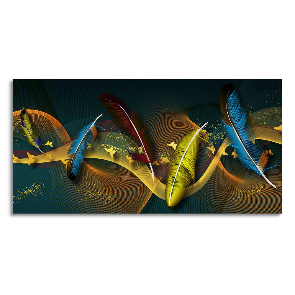 Modern Feathers And Butterflies Premium Canvas Wall Painting - Image 4