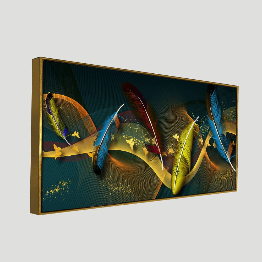 Modern Feathers And Butterflies Premium Canvas Wall Painting - Image 5