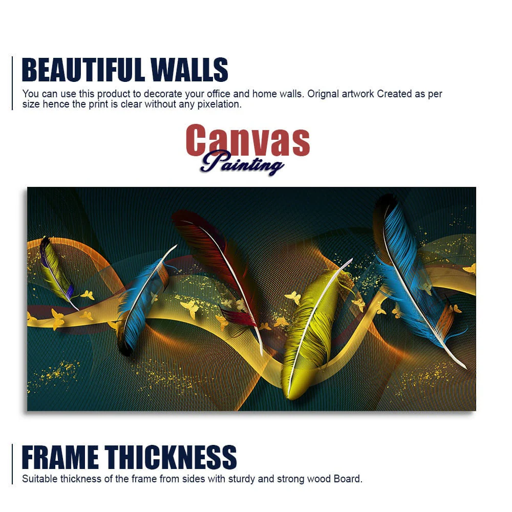 Modern Feathers And Butterflies Premium Canvas Wall Painting - Image 6