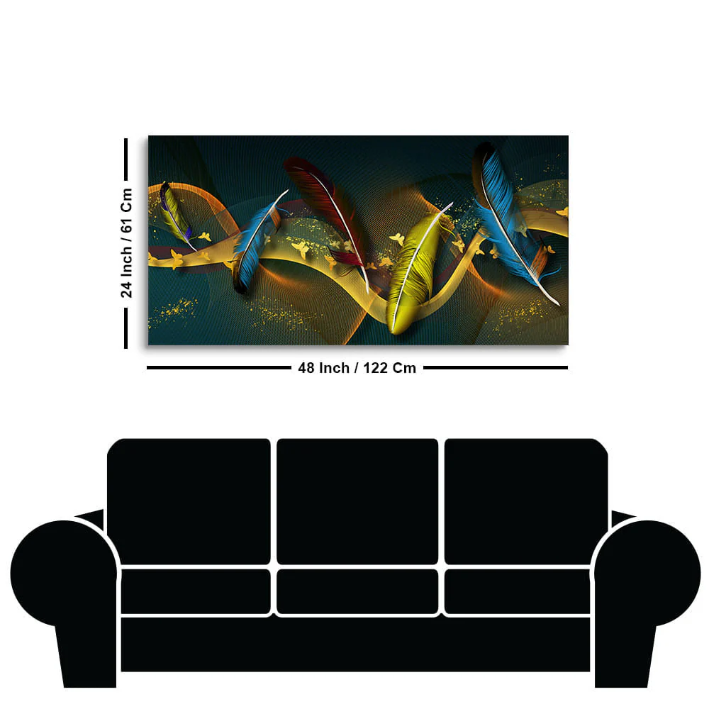 Modern Feathers And Butterflies Premium Canvas Wall Painting - Image 7