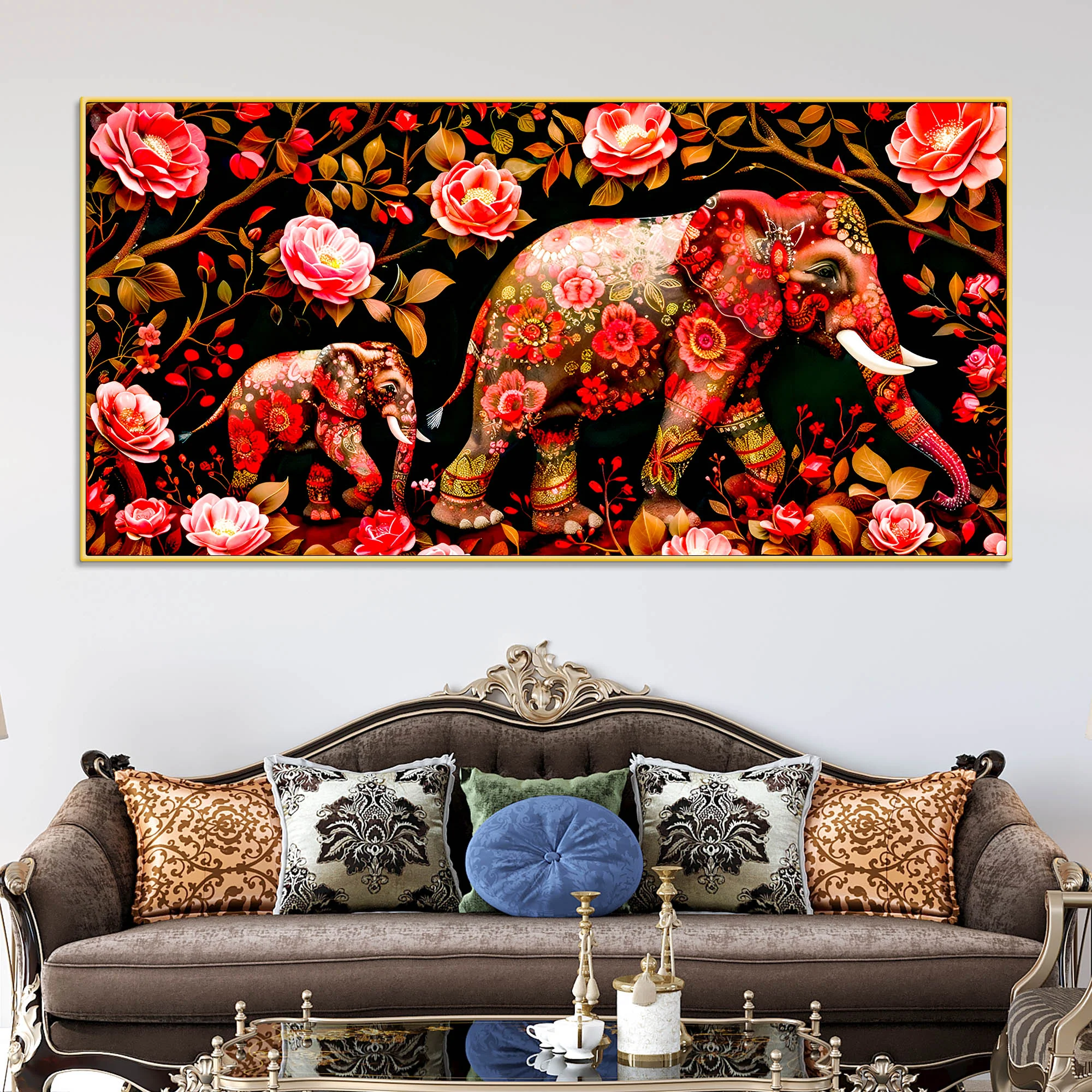 Modern Floral Elephant Wall Décor Painting | Luxury Canvas Home Décor