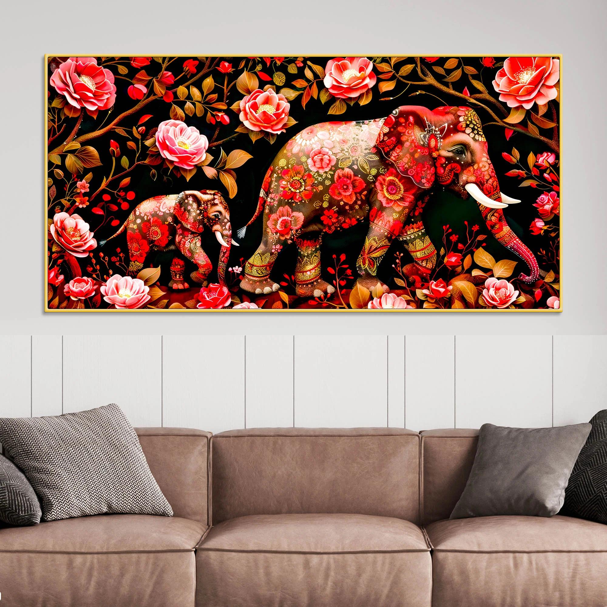 Modern Floral Elephant Wall Décor Painting | Luxury Canvas Home Décor - Image 2