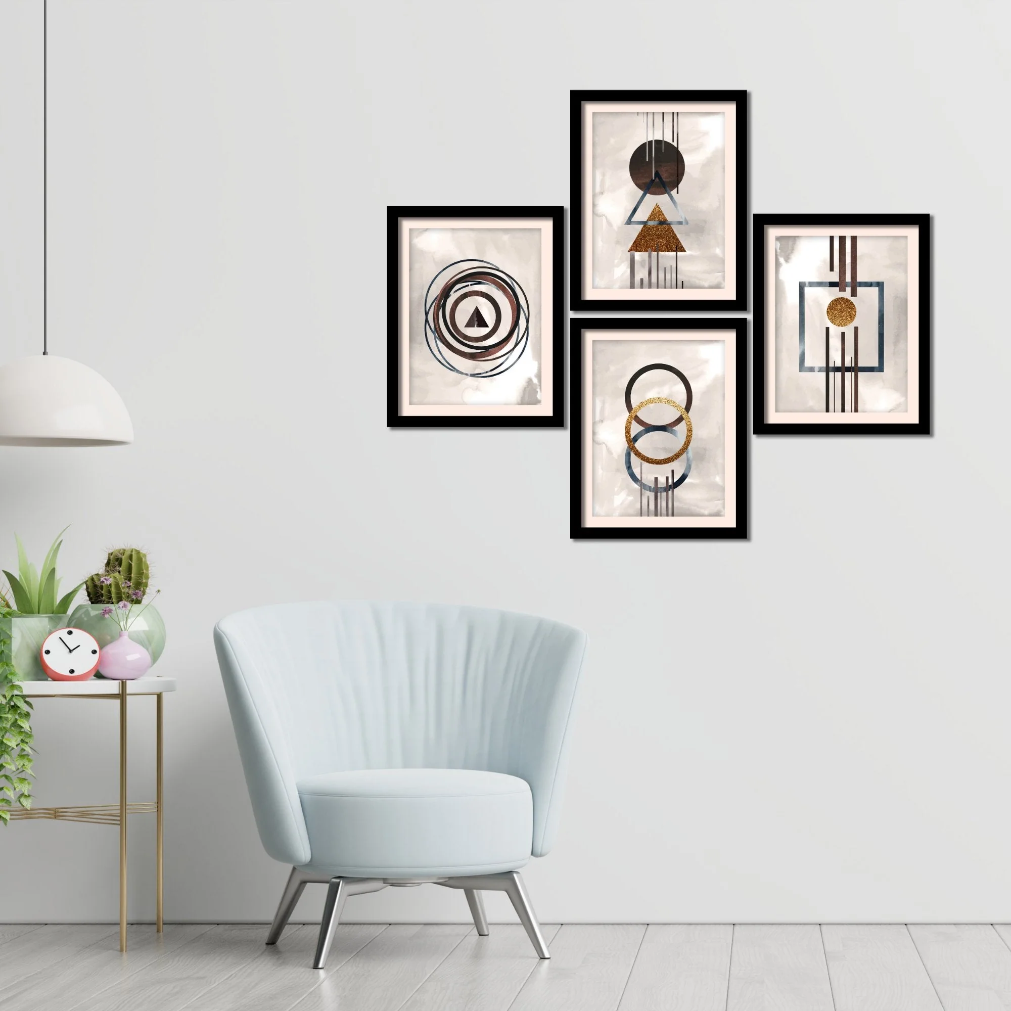 Modern Geometric Shapes Hanging Wall Frame Set of Four