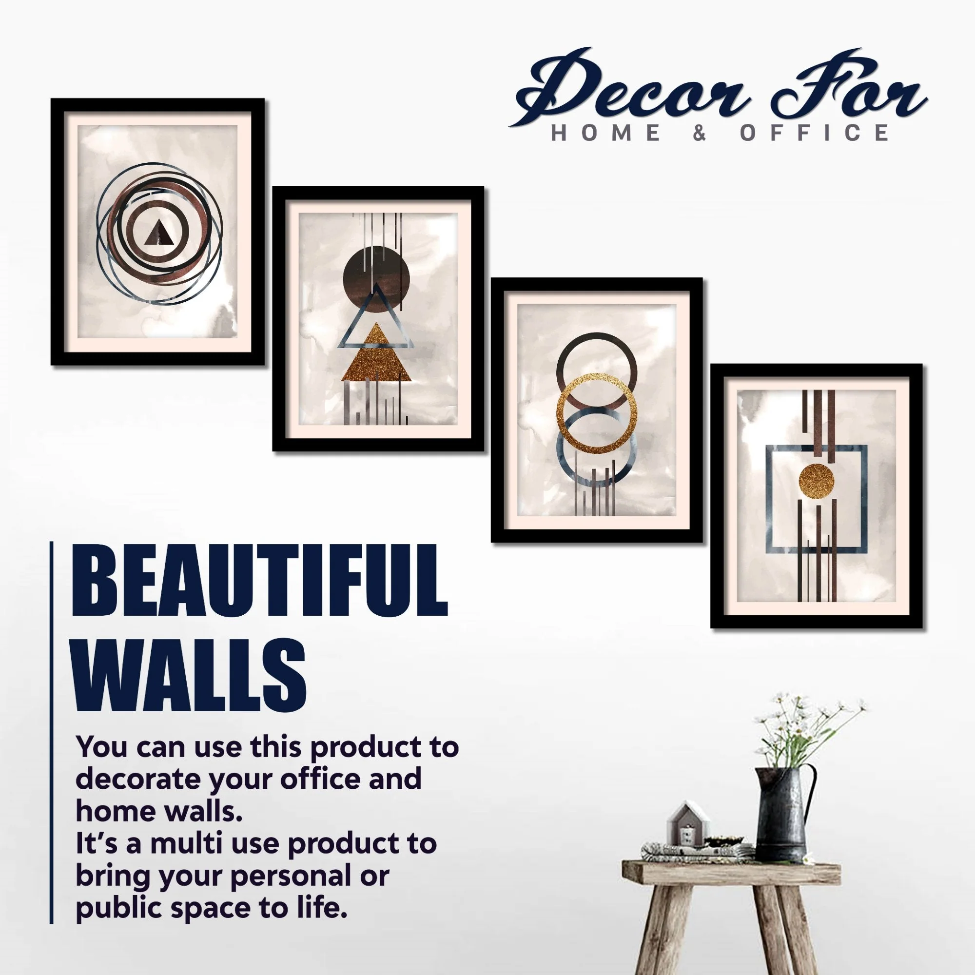 Modern Geometric Shapes Hanging Wall Frame Set of Four - Image 5