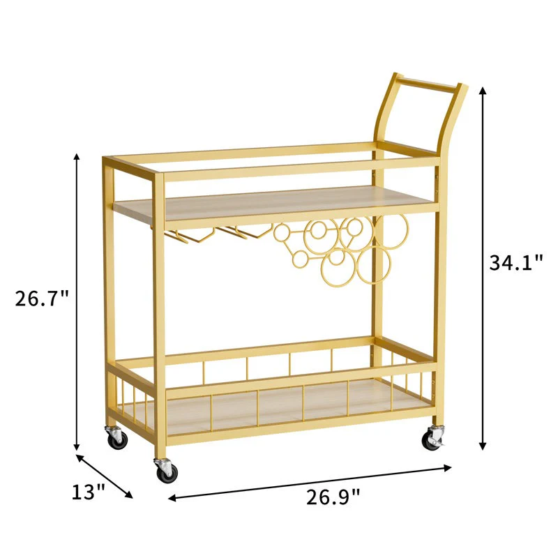 Modern Gold Bar Cart with Built-In Wine Storage Trolley - Image 4
