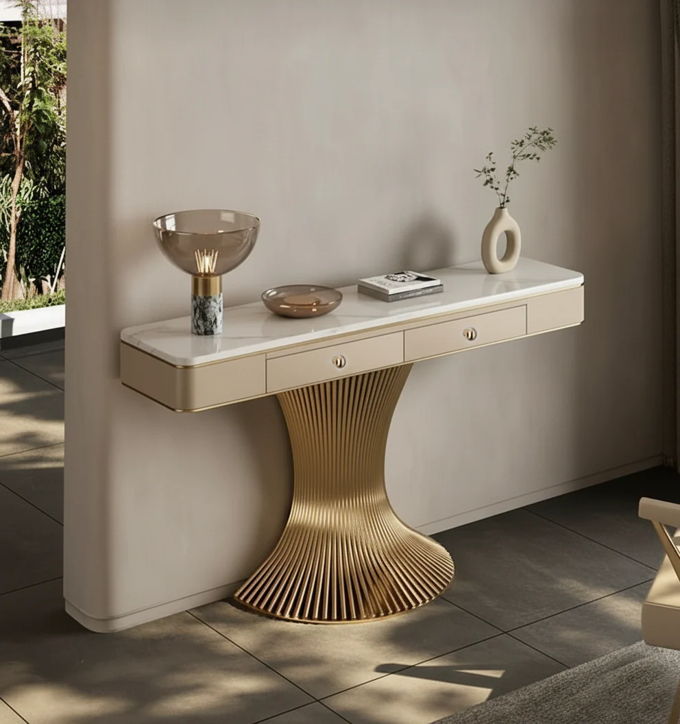 Modern Gold Pedestal Console Table