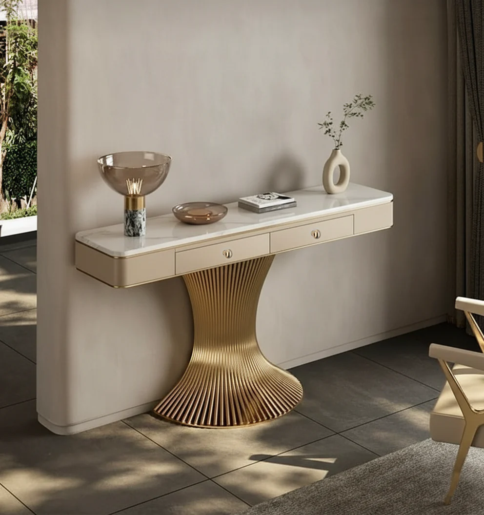 Modern Gold Pedestal Console Table - Image 2