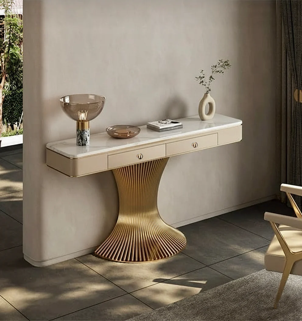 Modern Gold Pedestal Console Table - Image 3