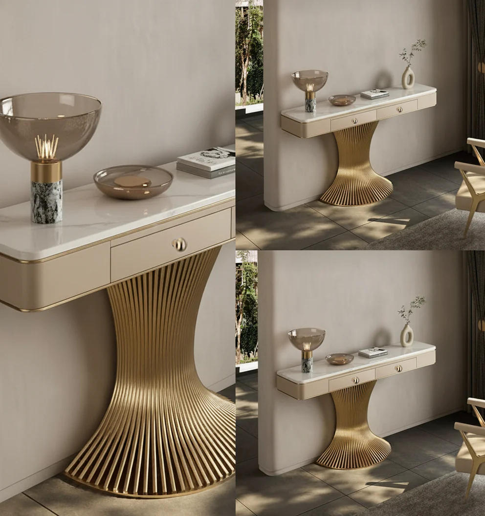 Modern Gold Pedestal Console Table - Image 4