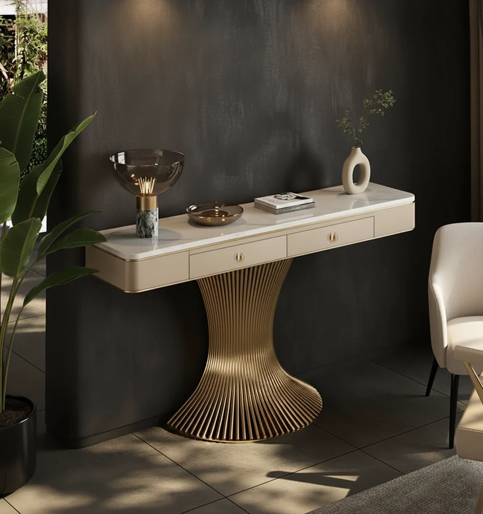 Modern Gold Pedestal Console Table - Image 5
