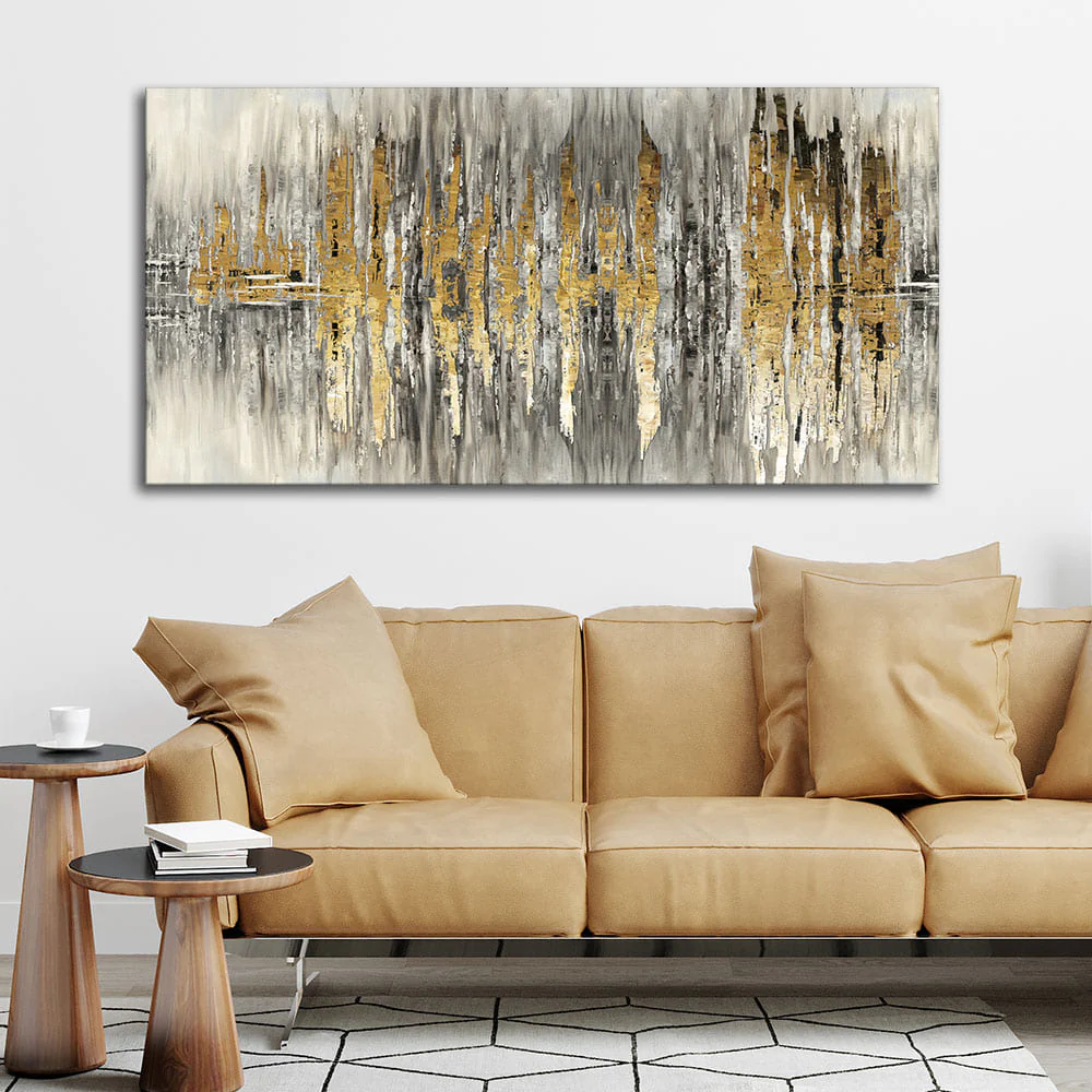 Modern Golden Abstract Design Premium Canvas Wall Painting - Image 2