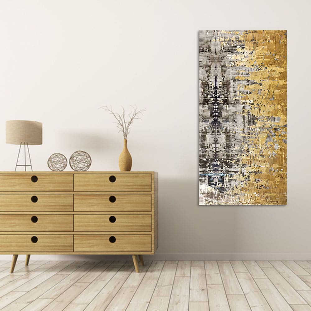 Modern Golden Abstract Textured Art Canvas Wall Painting - Image 2
