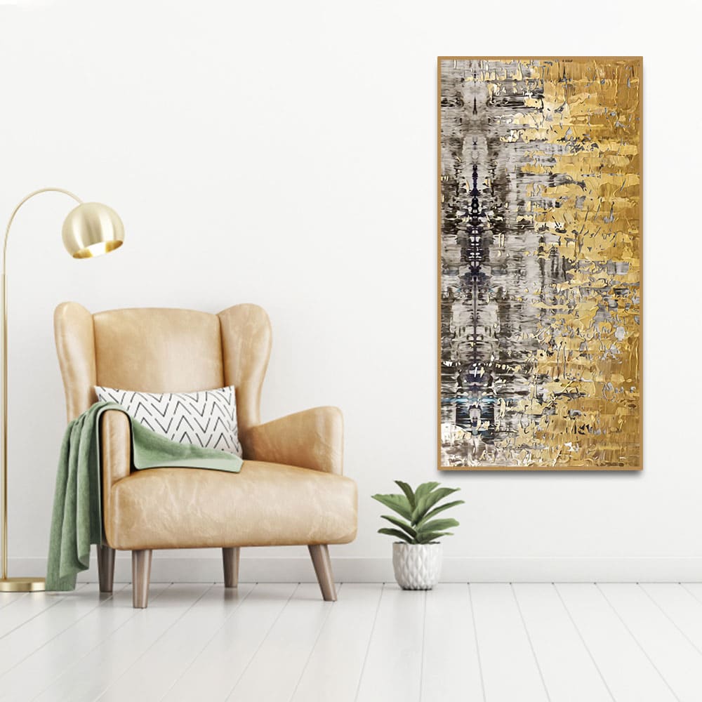Modern Golden Abstract Textured Art Canvas Wall Painting - Image 3