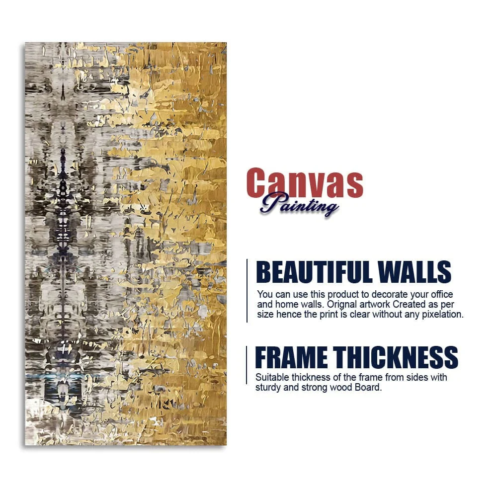 Modern Golden Abstract Textured Art Canvas Wall Painting - Image 6