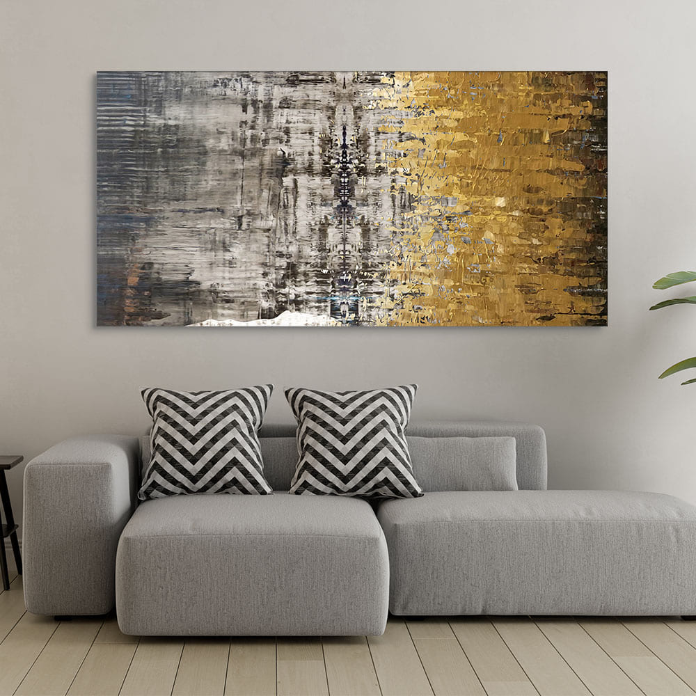 Modern Golden Abstract Textured Premium Canvas Wall Painting - Image 2