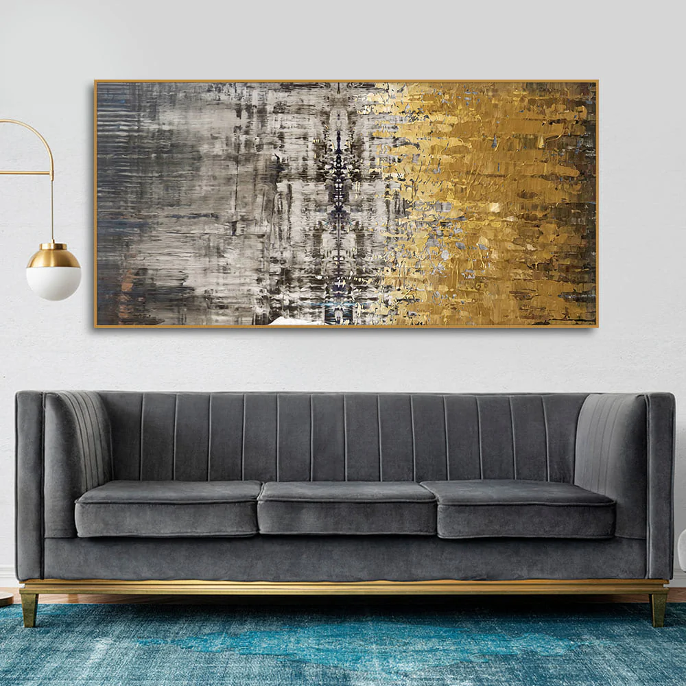 Modern Golden Abstract Textured Premium Canvas Wall Painting - Image 3