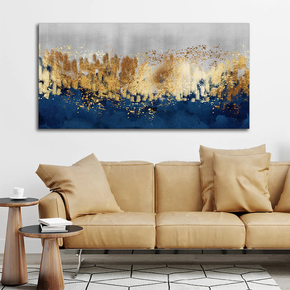 Modern Golden Art Textured Design Premium Canvas Wall Painting - Image 2