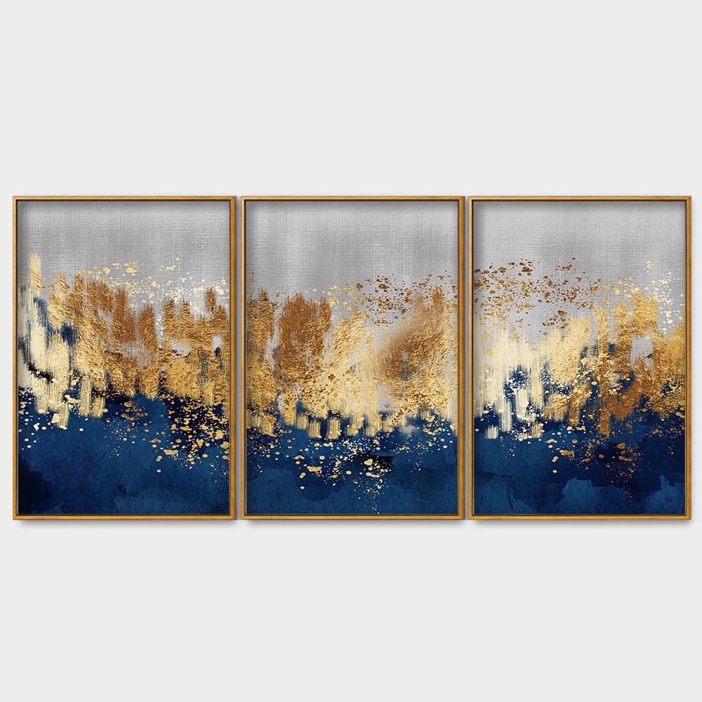 Modern Golden Art Textured Design Premium Floating Canvas Wall Painting Set of Three - Image 4