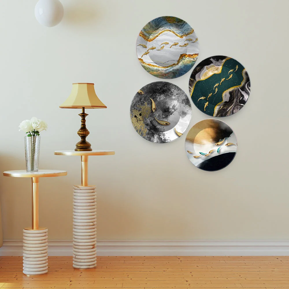 Modern Golden Fish Abstract Wall Plates Set of 4 - Image 2