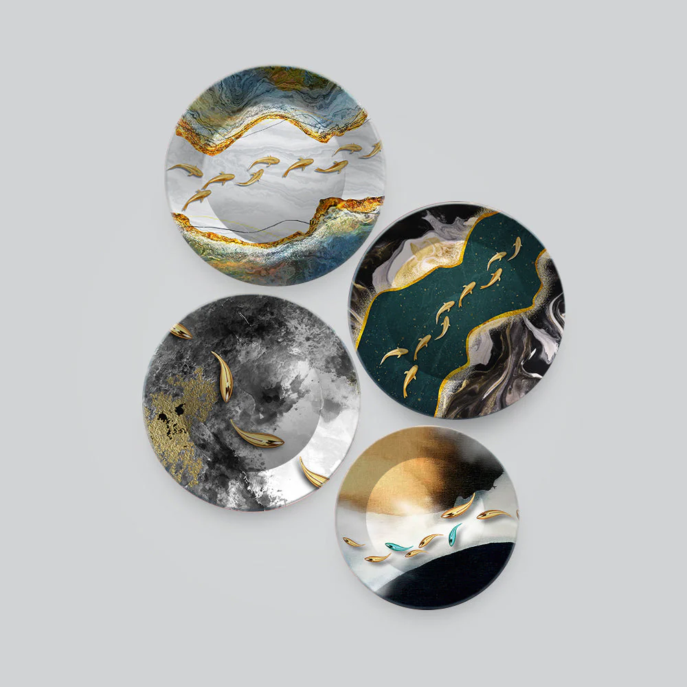 Modern Golden Fish Abstract Wall Plates Set of 4 - Image 4