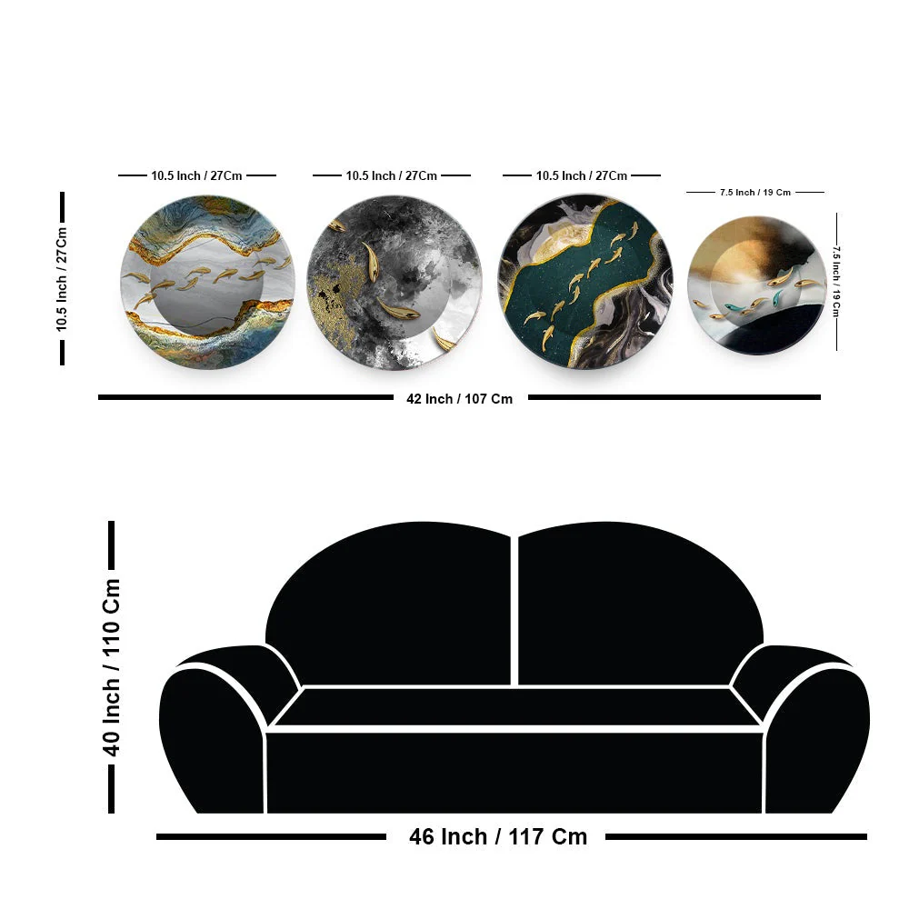 Modern Golden Fish Abstract Wall Plates Set of 4 - Image 6