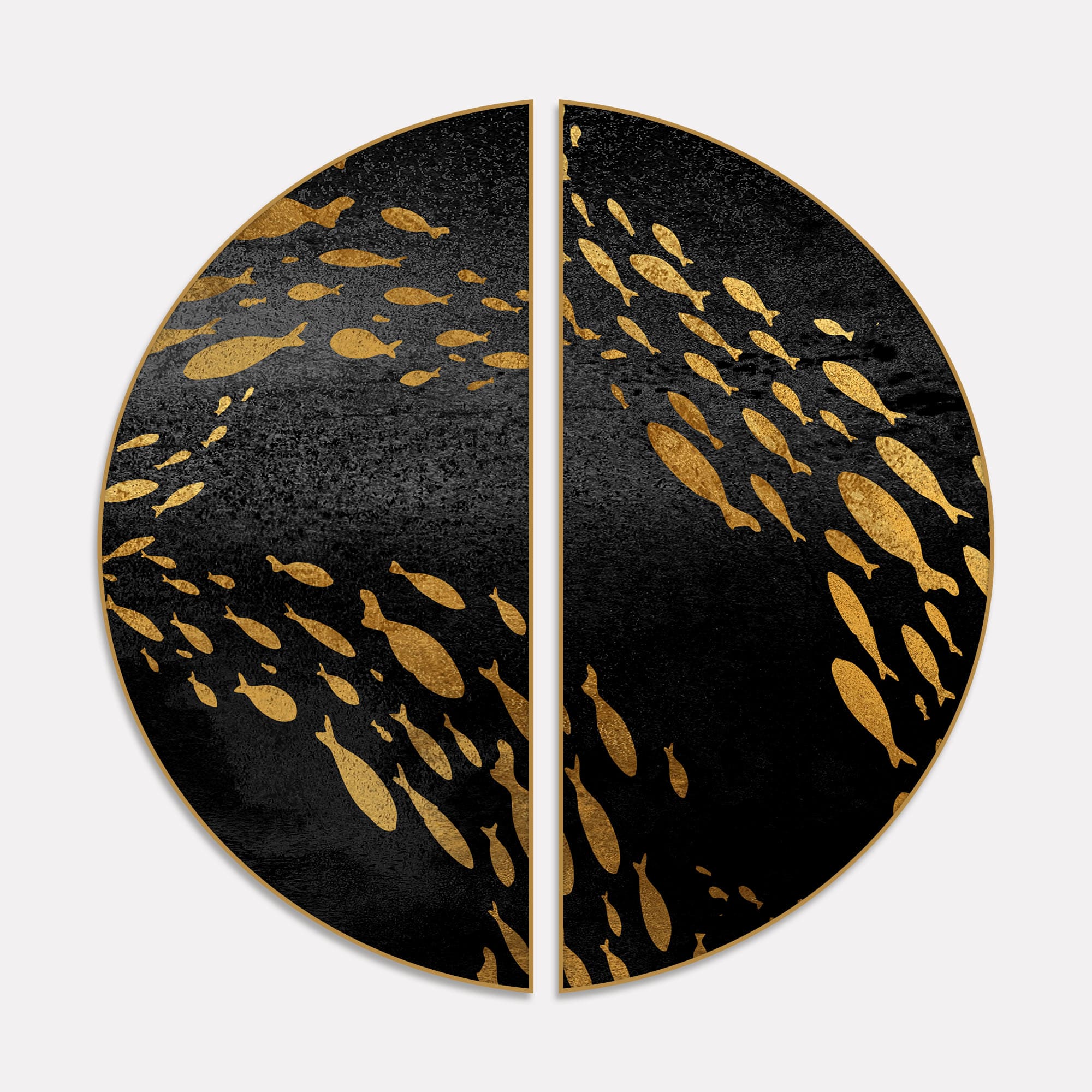 Modern Golden Fish Texture Art Semi Circle Frames Set Of 2 - Image 2
