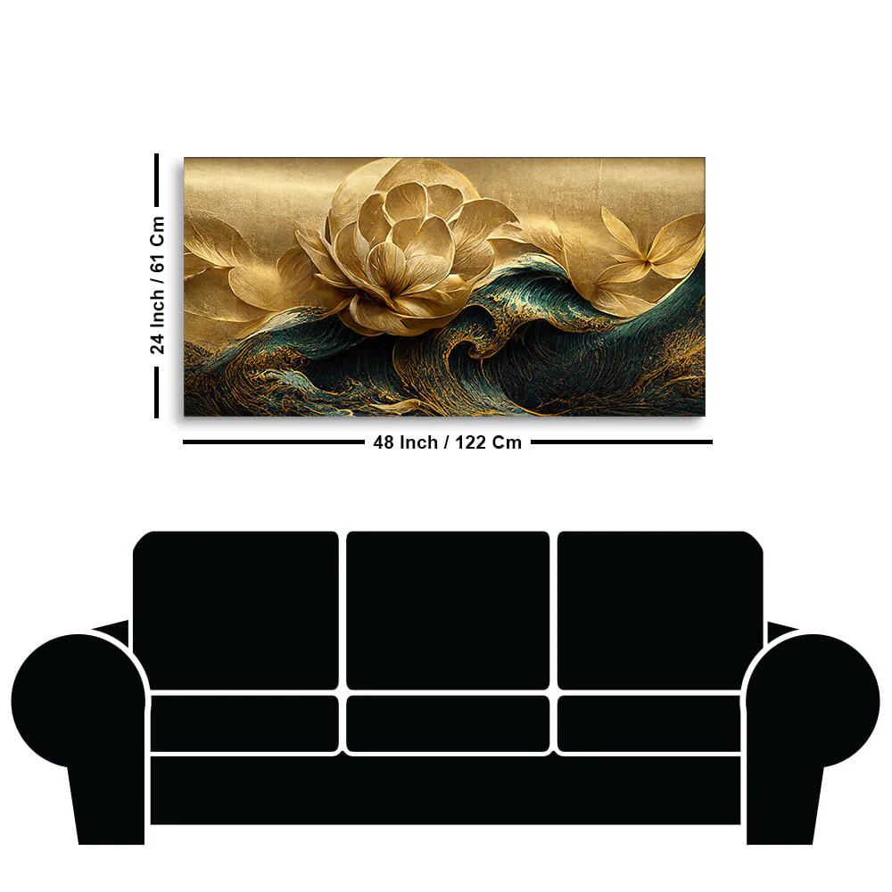 Modern Golden Flower and Waves Canvas Wall Painting - Image 7